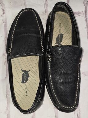 Perry Ellis Black Pebble Leather Slip-On Driving Loafers